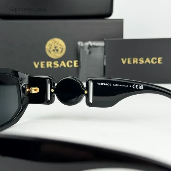 Versace Men Sunglasses Black Grey Rectangle VE4361 Medusa Biggie 536087 NEW